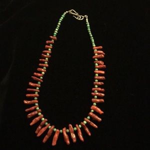 Jewelry - Turquoise and dyed coral necklace. Jewelry - Turquoise and dyed coral necklace.